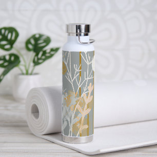 Grey and gold abstract botanical minimalist art water bottle