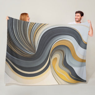 Grey and Gold Abstract Design Fleece Blanket