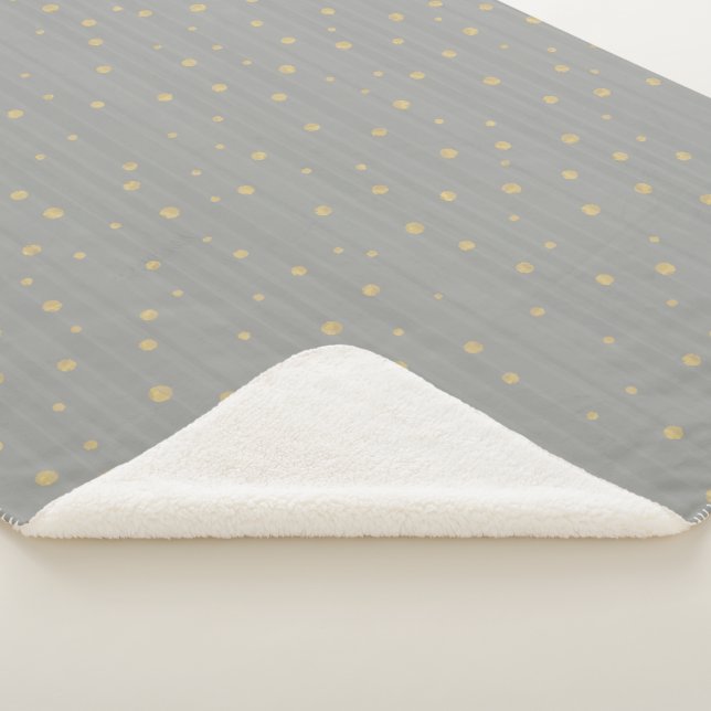 Grey and Gold Abstract Modern Random Dot Pattern Sherpa Blanket (3/4)