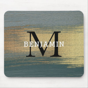 Grey And Gold Abstract  Monogram Men's Mouse Pad