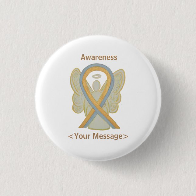 Grey and Gold Angel Awareness Ribbon Button Pins (Front)
