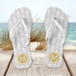 Grey and Gold Arrows Monogram Jandals<br><div class="desc">Custom printed flip flop sandals with a trendy arrow pattern and your custom monogram or other text in a circle frame. Click Customise It to change text fonts and colours or add your own images to create a unique one of a kind design!</div>