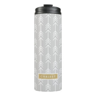 Grey and Gold Arrows Monogram Thermal Tumbler