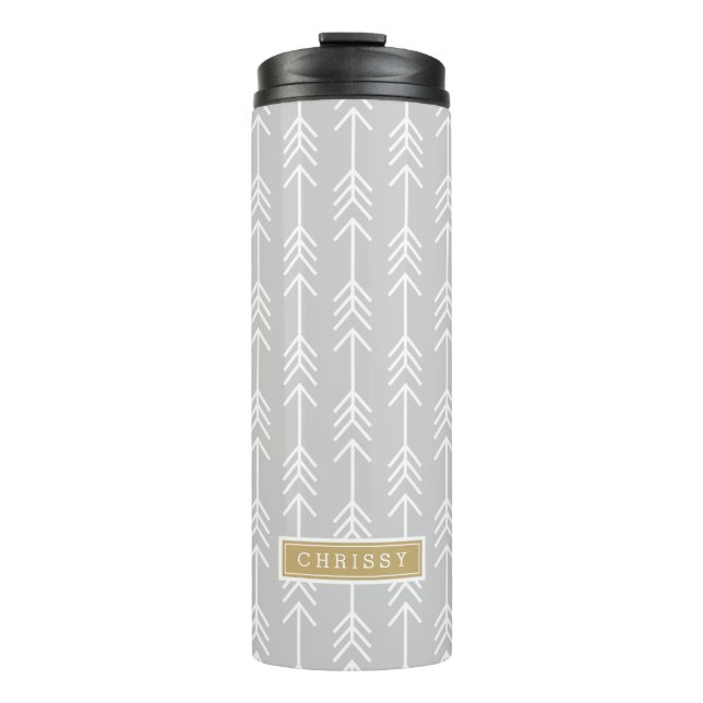 Grey and Gold Arrows Monogram Thermal Tumbler (Front)