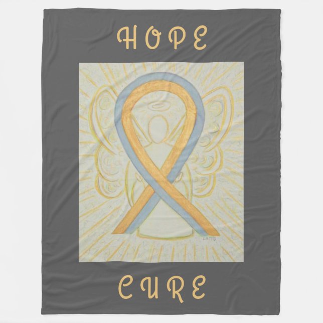 Grey and Gold Awareness Ribbon Angel Chemo Blanket (Front)