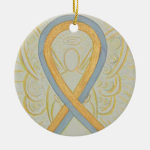 Grey and Gold Awareness Ribbon Angel Ornament