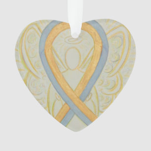 Grey and Gold Awareness Ribbon Angel Ornaments