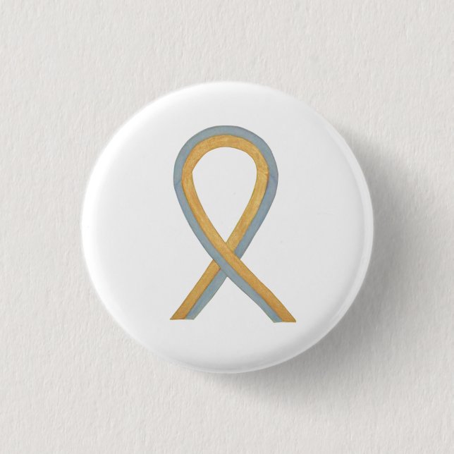 Grey and Gold Awareness Ribbon Custom Button Pins (Front)