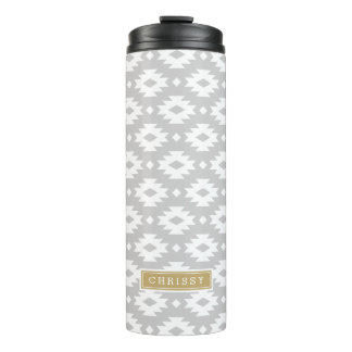Grey and Gold Aztec Monogram Thermal Tumbler