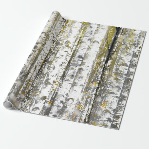 Grey and Gold Birch Trees Wrapping Paper