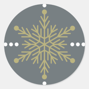 Grey and Gold Christmas Snowflake Design Classic Round Sticker