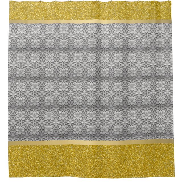 Grey and Gold Elegant Abstract Shower Curtain (Front)