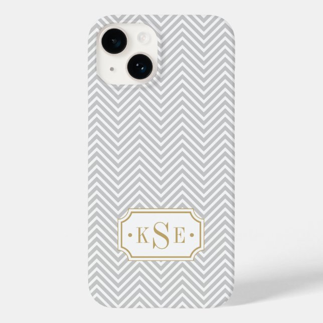 Grey and Gold Elegant Chevron Monogram Case-Mate iPhone Case (Back)