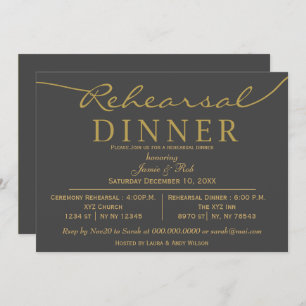 grey and gold Elegant Script Rehearsal Dinner Invitation
