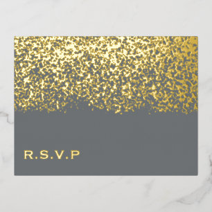 Grey and Gold Foil Wedding RSVP Holiday Postcard