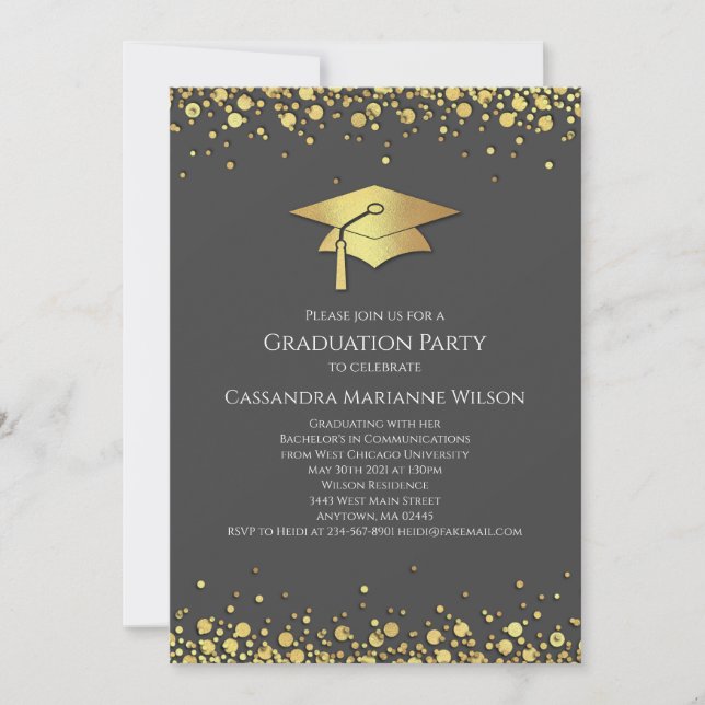 Grey and Gold Graduation Invitation (Front)