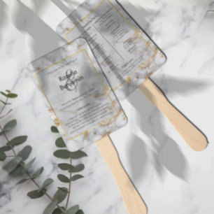 Grey and Gold Marble Agate Elegant Wedding Program Hand Fan