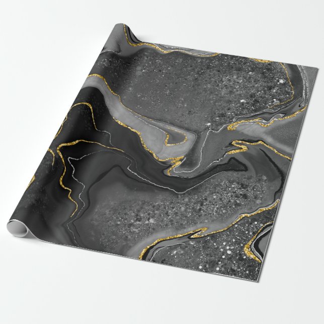 Grey and gold marbling design wrapping paper (Unrolled)