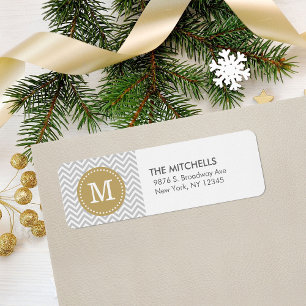 Grey and Gold Modern Chevron Custom Monogram