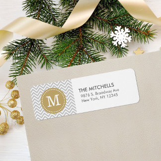Grey and Gold Modern Chevron Custom Monogram