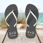 Grey and Gold Modern Wedding Monogram<br><div class="desc">Custom printed flip flop sandals personalised with a cute heart and your monogram initials and wedding date. Click Customise It to change text fonts and colours or add your own images to create a unique one of a kind design!</div>
