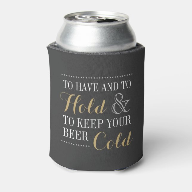 Grey and Gold Modern Wedding Monogram Can Cooler (Can Back)