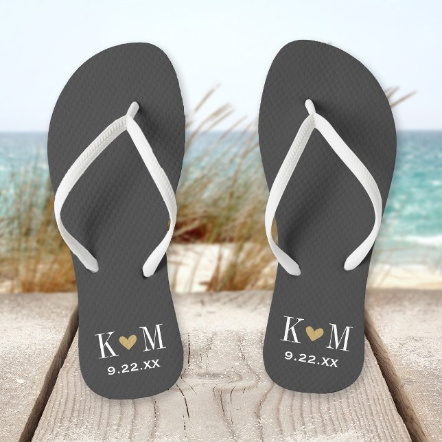 Grey and Gold Modern Wedding Monogram Jandals (Creator Uploaded)
