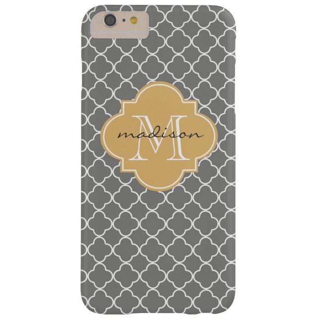 Grey and Gold Quatrefoil Custom Monogram Case-Mate iPhone Case (Back)