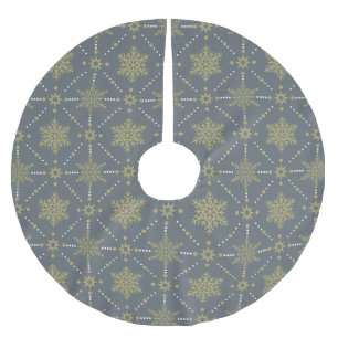 Grey and Gold Snowflakes Christmas Pattern Brushed Polyester Tree Skirt