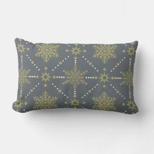 Grey and Gold Snowflakes Christmas Pattern Lumbar Cushion