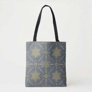 Grey and Gold Snowflakes Christmas Pattern Tote Bag