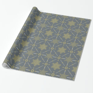 Grey and Gold Snowflakes Christmas Pattern Wrapping Paper