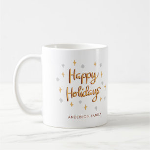 Grey and Gold Sparkly Happy Holidays Coffee Mug