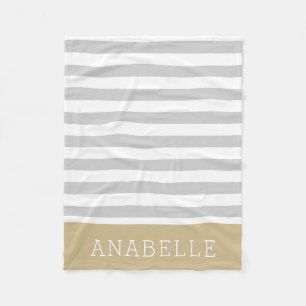 Grey and Gold Stripes Monogram   Editable Colours Fleece Blanket