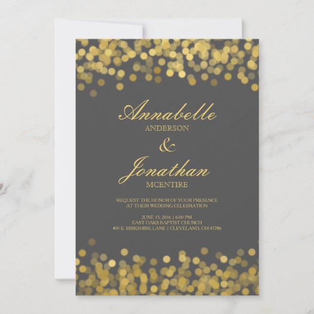 Grey and Gold Twinkle Modern Wedding Invitation (Front)