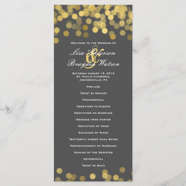 Grey and Gold Twinkle Modern Wedding Program Programme (Front)