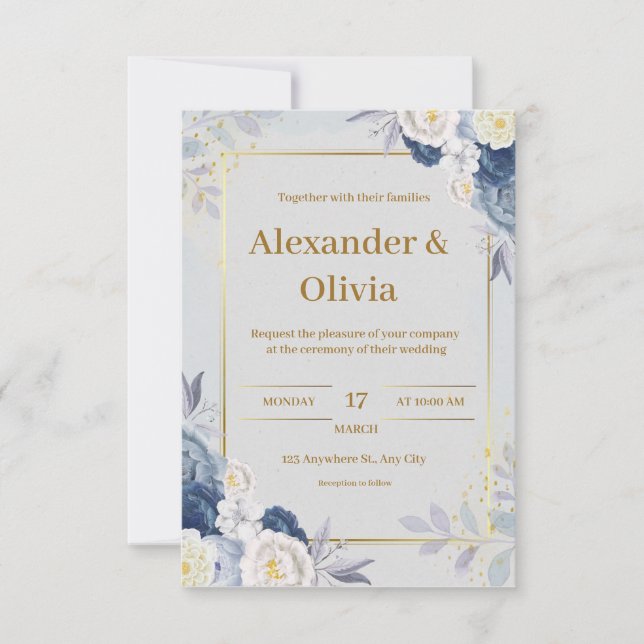 Grey and Gold Wedding Invitation (Front)