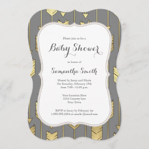 Grey and Golden Arrows Baby Shower Invitation