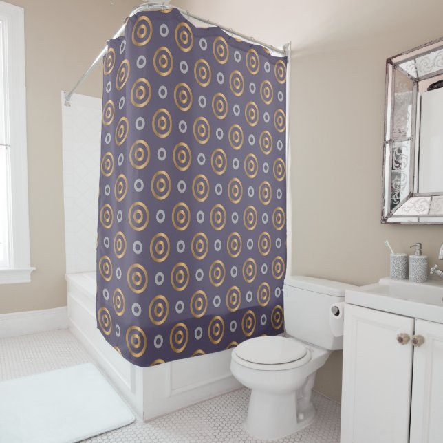 Grey And Golden Circles Shower Curtain (In Situ)