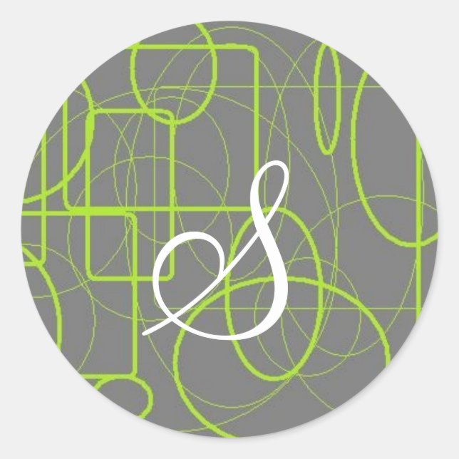 grey and green all around initial classic round sticker (Front)