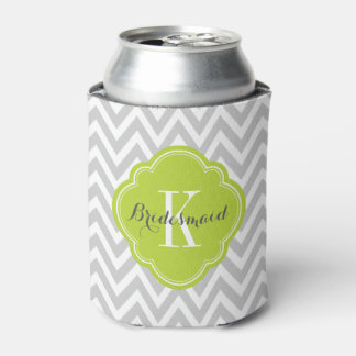 Grey and Green Chevron Monogram Can Cooler