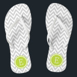 Grey and Green Chevron Monogram Jandals<br><div class="desc">Custom printed flip flop sandals with a stylish modern chevron pattern and your custom monogram or other text in a circle frame. Click Customise It to change text fonts and colours or add your own images to create a unique one of a kind design!</div>