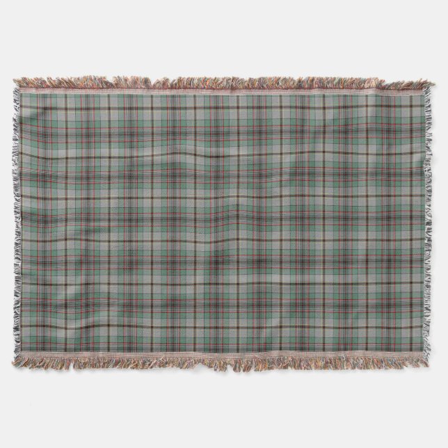 Grey and Green Clan Craig Scottish Plaid Throw Blanket (Front)