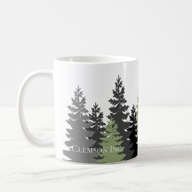 Grey and Green Evergreen Trees Elegant and Rustic Coffee Mug (Left)