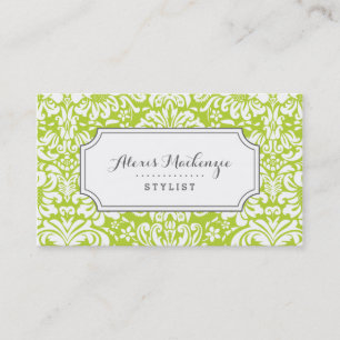 Grey and Green Floral Damask Business Card