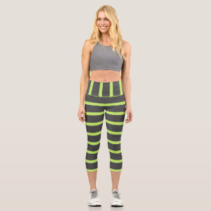 Grey and Green Stripes Capri Leggings