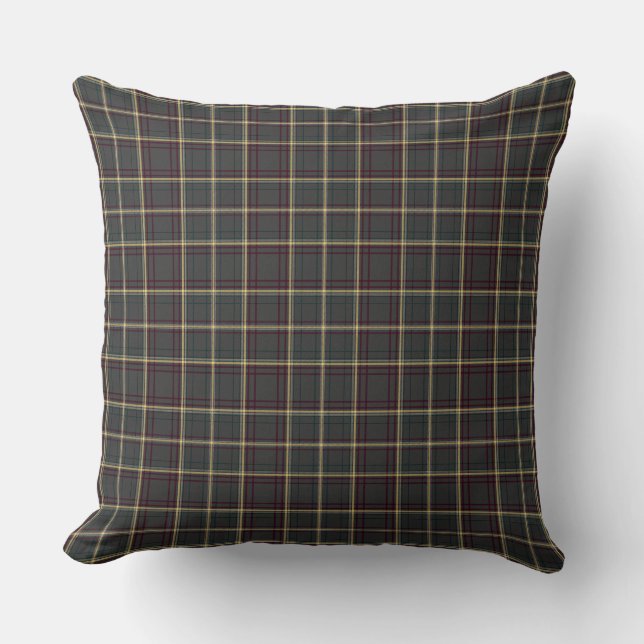 Grey and Green Tartan Plaid Cushion (Front)