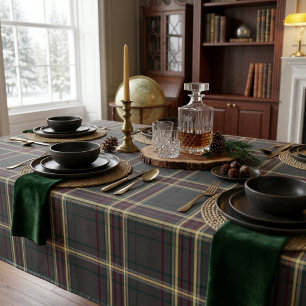 Grey and Green Tartan Plaid Tablecloth
