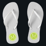Grey and Green Tiny Dots Monogram Jandals<br><div class="desc">Custom printed flip flop sandals with a cute girly polka dot pattern and your custom monogram or other text in a circle frame. Click Customise It to change text fonts and colours or add your own images to create a unique one of a kind design!</div>