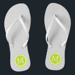 Grey and Green Tiny Dots Monogram Jandals<br><div class="desc">Custom printed flip flop sandals with a cute girly polka dot pattern and your custom monogram or other text in a circle frame. Click Customise It to change text fonts and colours or add your own images to create a unique one of a kind design!</div>
